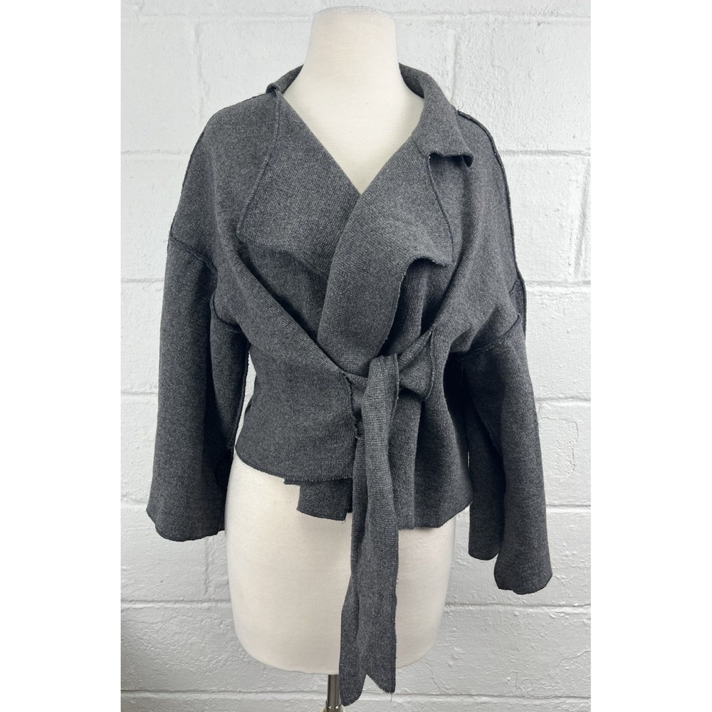 Ivan Grundahl Linea S Sweater‎ Cardigan Medium Wool Tie Front Kimono Sleeve Boxy - Picture 2 of 10